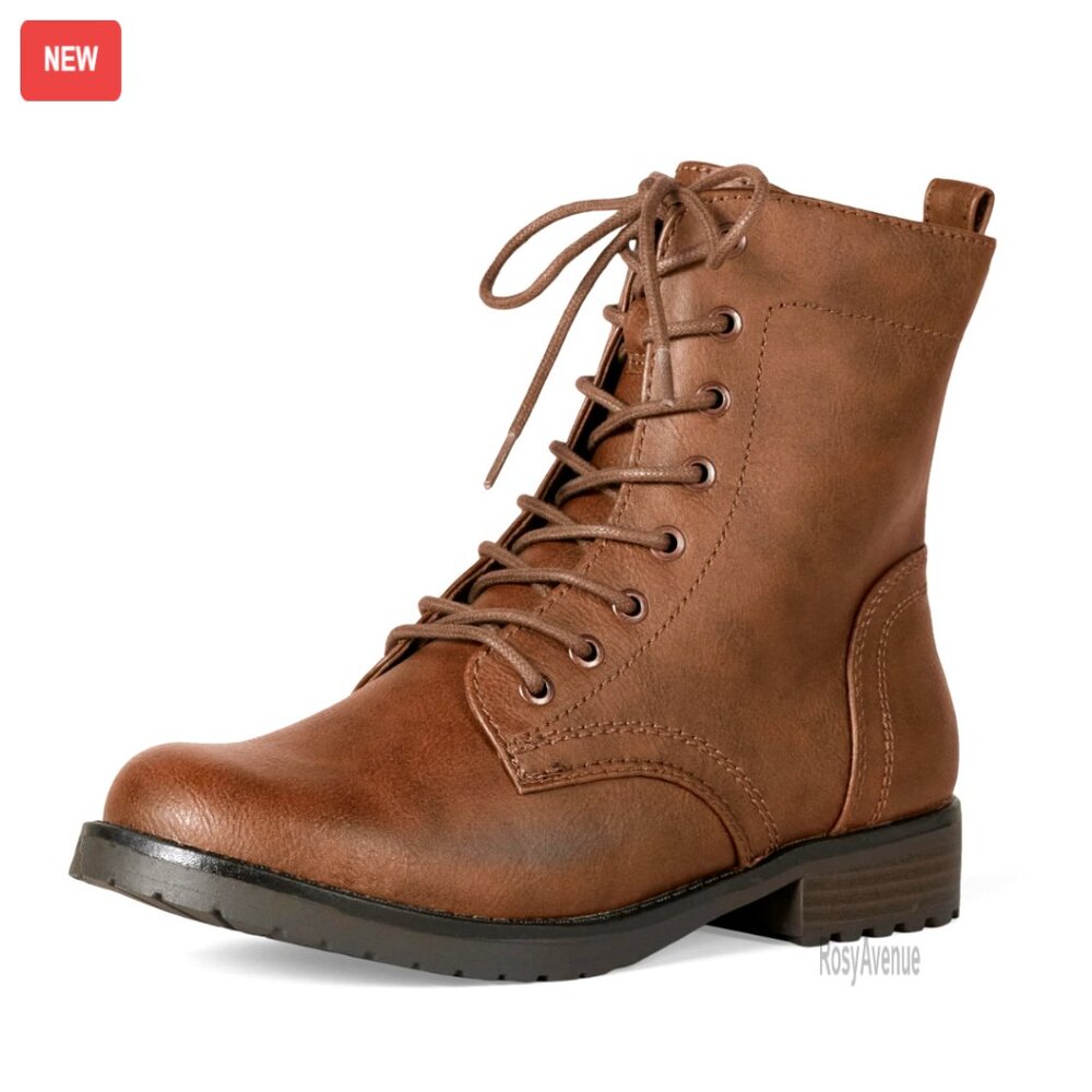 Women's Lace-Up Combat Boots with Memory Foam Insole, Lug Sole